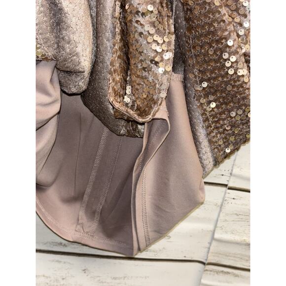 NEW Alfani Womens Allover Sequined Dress Lined Beige Size 12 3/4 Sleeve Back Zip - Picture 14 of 14